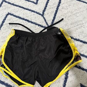 Rebels Black and Yellow Athletic Shorts with Curved Hem